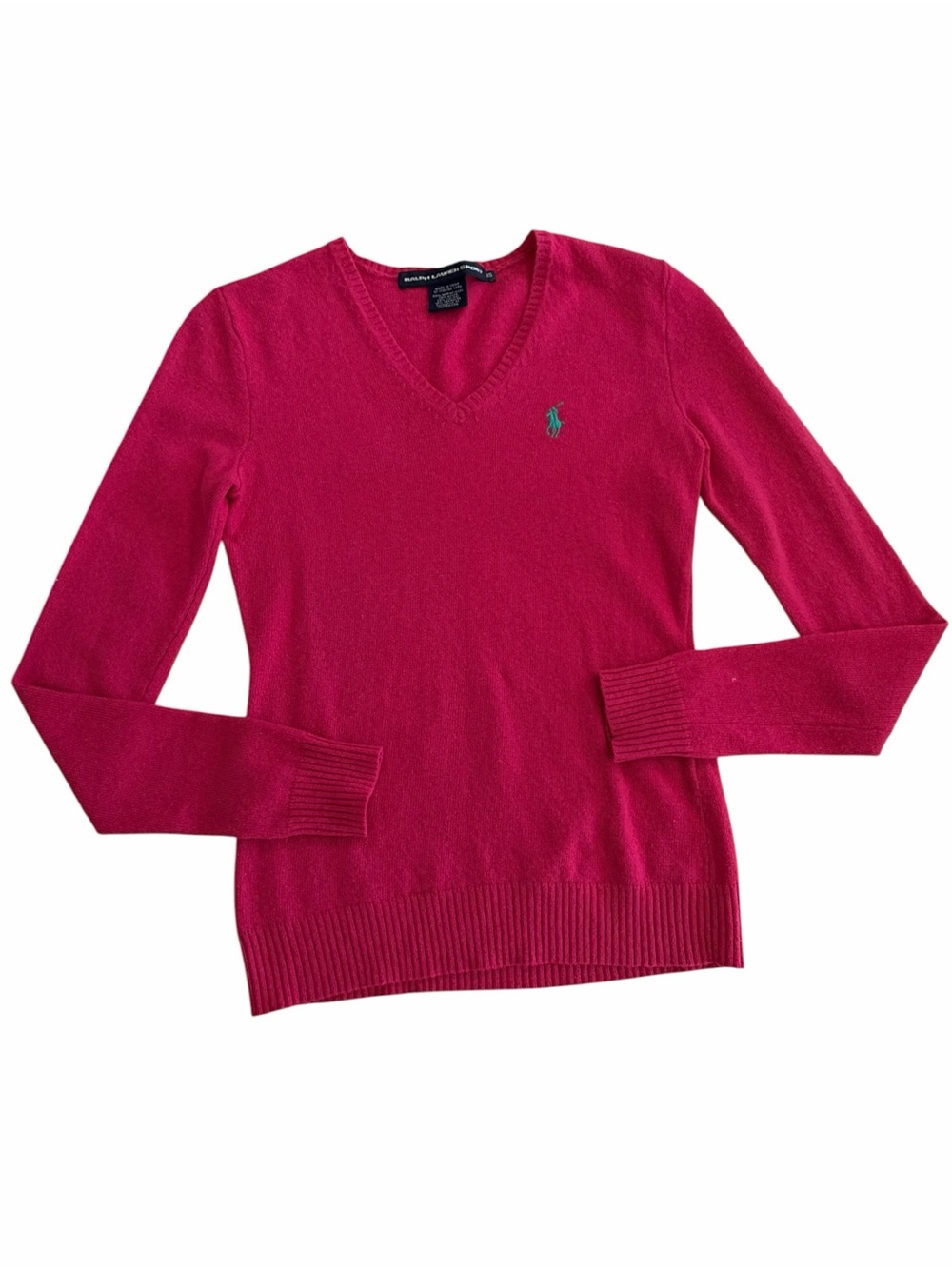 Ralph Lauren Sport Pink V-Neck Cashmere Blend Long Sleeve Sweater